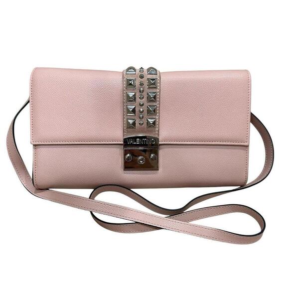 Valentino Cocotte Rose Pink Leather Silver Rockstud Envelope Shoulder Bag $895 - Picture 1 of 16